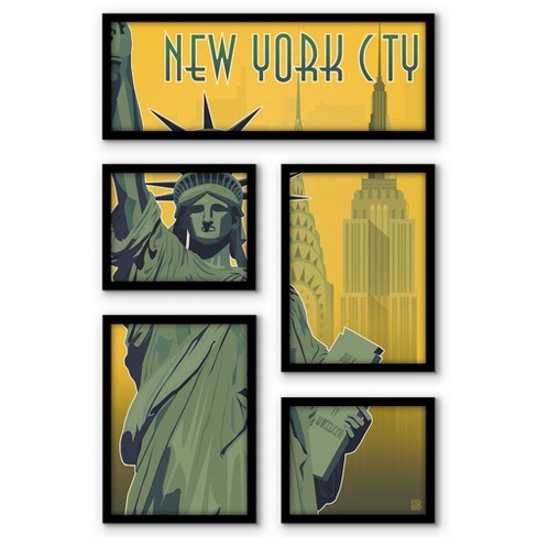 Americanflat New York City Lady Liberty 5 Piece Grid Wall Art Room ...