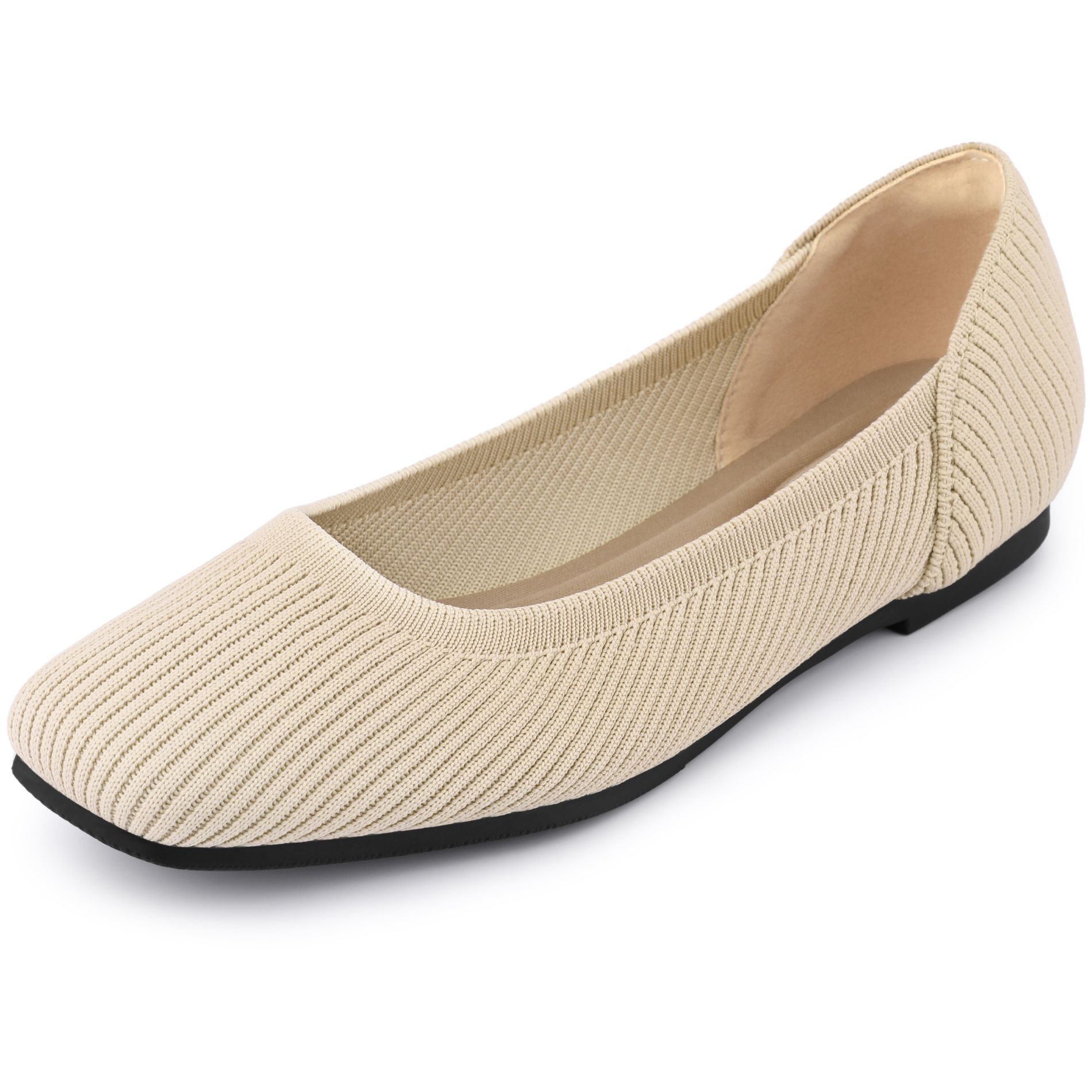 BLISSFUL STEP Women's Square Closed Toe Slip on Knit Ballet Flats