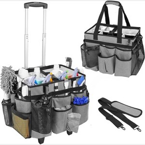 Extra Large Rolling Cleaning Caddy Bag with Detachable Foldable Trolley, Multiple Storage Pockets and Adjustable Shoulder Strap - 1 of 4