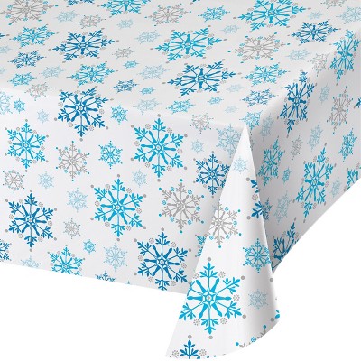 Snowflake Swirls Plastic Tablecloth Blue