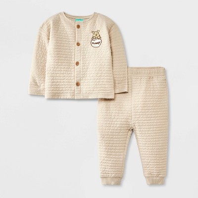 Image of Baby Winnie the Pooh Quilted Striped Top & Bottom Set - Cream 3-6M