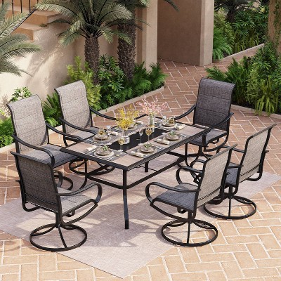 7pc Metal Patio Dining Set with 60"x37" Rectangular Metal Table & Padded Swivel Chairs - Captiva Designs