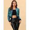 INSPIRE CHIC Women's Glitter Sparkle Long Sleeve Front Zip Party Shiny Crop Bomber Sequin Jackets - 2 of 4
