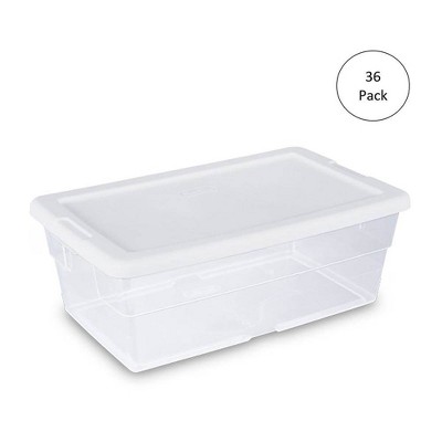 Sterilite 6 Quart Plastic Stackable Storage Container Totes With Snap Close Lids for Shoe, Clothing, and Small Object Organization, Clear (36 Pack)