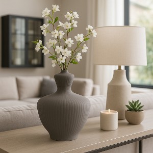 Decorative Ribbed Vase for Living Room Decor - Modern Flower Vase for Bedroom Styling, Office Spaces, or Home Decor Accent - 1 of 4