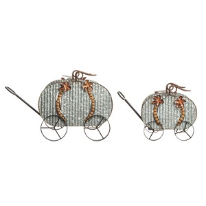 Transpac 21.5 in Silver Harvest Beaded Pumpkin Wagons Set of 2 for Fall and Harvest Decorative Objects - 1 of 2