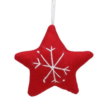 Kaemingk 4" Red And White Star With Snowflake Cotton Christmas Ornament