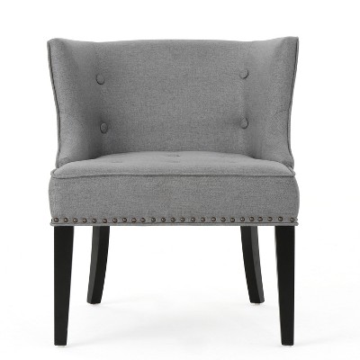 Vynxaria Contemporary Fabric Occasional Chair with Nailhead Trim & Button Tufting