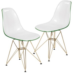 LeisureMod Cresco Modern Acrylic Dining Chairs (Set of 2) – Eiffel Gold Chrome Base, Stylish Accent Chairs for Contemporary Dining Rooms & Kitchens - 1 of 4