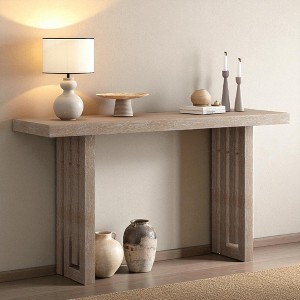 Mshliw Oak Veneer Console Table with Decorative Side Panels, Dining Table, 59" Entryway and Hallway Table for Living Room or Foyer - 1 of 4
