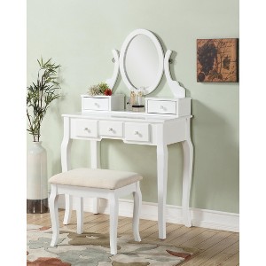 Airsurfer Makeup Vanity Table and Stool Set, Adjustable Oval Mirror with 5 Drawers, Dressing Table Set for Bedroom - 1 of 4