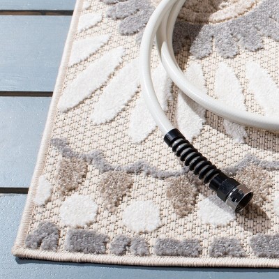 Grey and Ivory Floral Synthetic Square Indoor/Outdoor Rug