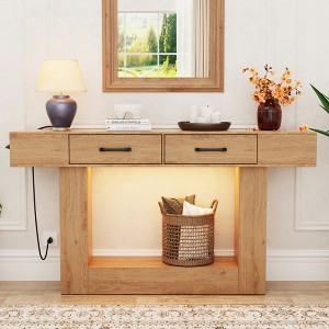 Dolonm 2-Tier 63" Console Desk with 2 Drawers,U-shaped Base with Power Outlet & USB Ports LED Lights,for Entrances,Corridors,Behind Sofas - 1 of 4