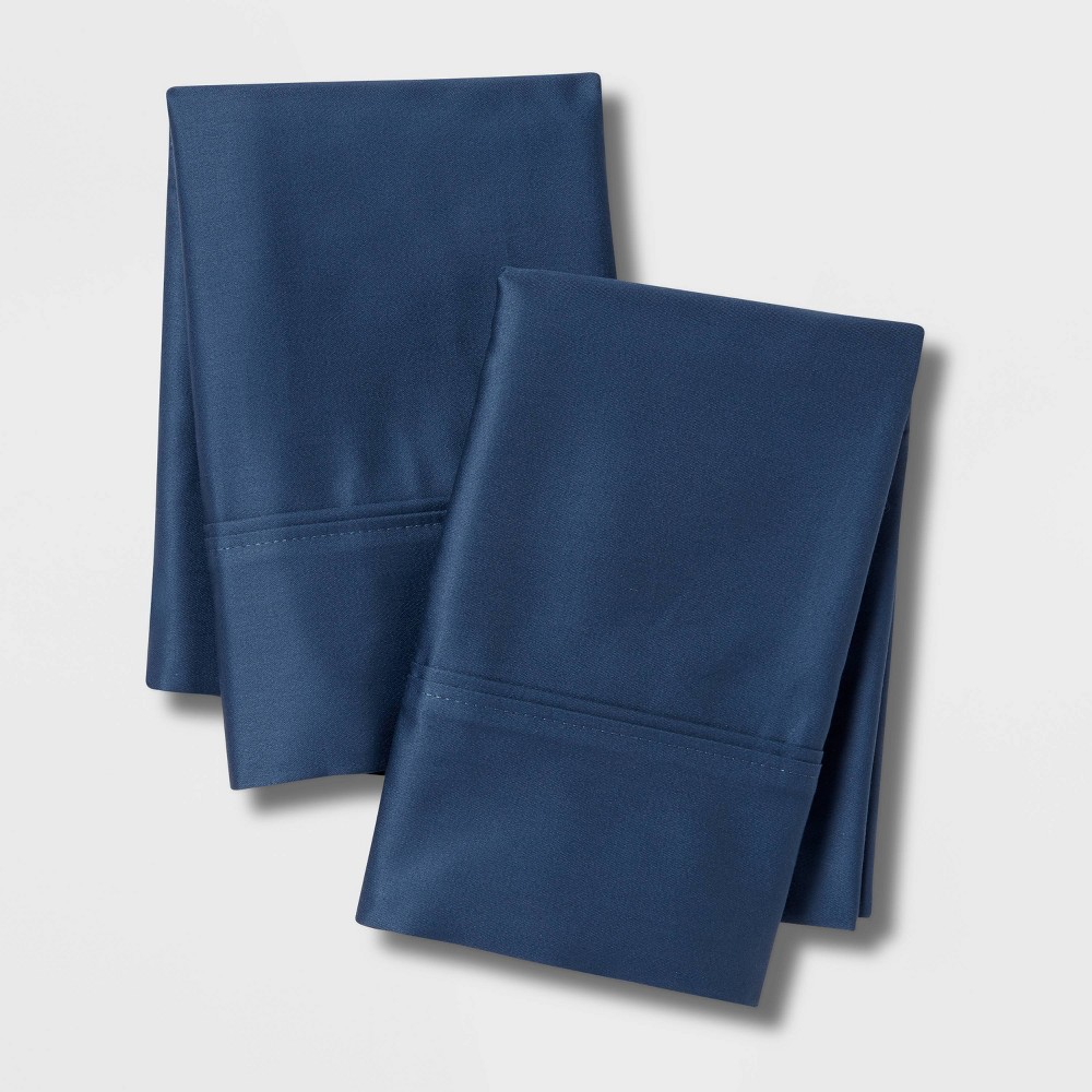 Standard Solid Performance 400 Thread Count Pillowcase Set Metallic Blue - Threshold™: Cotton Sateen, Machine Washable, Set of 2