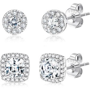 Hayoso 18K Gold Plated Halo Stud Earrings 925 Sterling Silver Cubic Zirconia Stud Earrings Round Square Diamonique Stud - 1 of 4