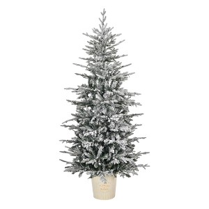 Karl Home Snow Flocked Pre-lit Artificial Christmas Tree with Metal Pot Stand - 1 of 4