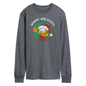 Men's - Garfield - Happy Holidays Wreath Long Sleeve Graphic T-Shirt - 1 of 4