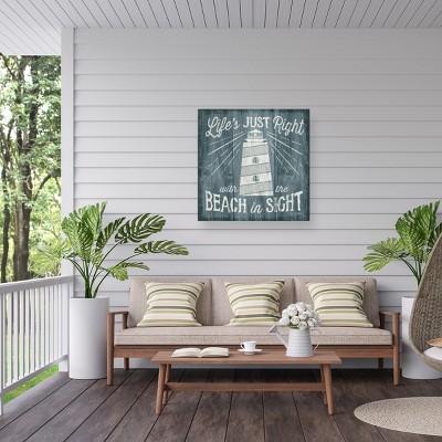 Laura Marshall Light Blue and White Outdoor Canvas Print 24x24