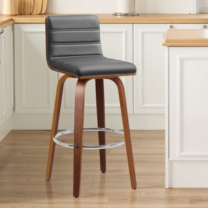 Bekrvio 26"/29" Swivel Bar Stools Set of 1/2/3/4, Faux Leather Upholstered Counter Chairs with Wood Legs, Mid-Century Seating for Kitchen Island - 1 of 4