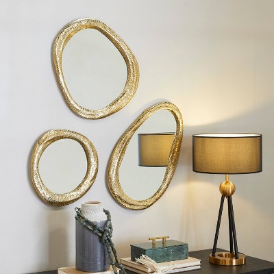 Aluminum Abstract Wall Mirror Set of 3 Gold - Olivia & May