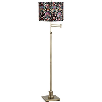 360 Lighting Westbury Embroidered Shade Brass Swing Arm Floor Lamp