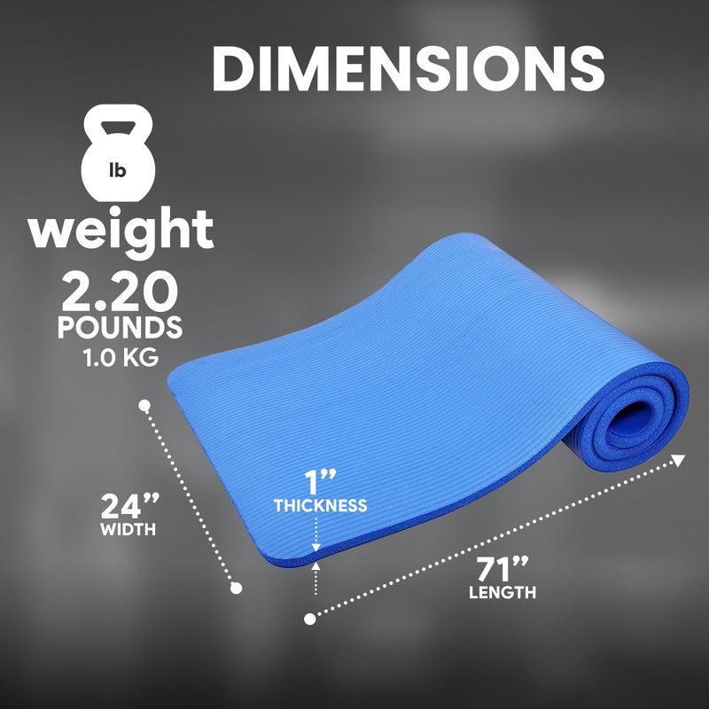 BalanceFrom GoCloud 71" x 24" All-Purpose 1-Inch Extra Thick Double-Sided Non-Slip High Density Anti-Tear Exercise Yoga Mat with Carrying Strap, 4 of 7