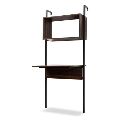 Photo 1 of Baxton Studio Fariat Modern Industrial Walnut Brown Finished Wood and Black Metal Display Shelf with Desk