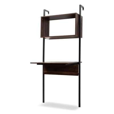 Fariat Walnut Wood And Metal Display Shelf With Desk Brown/black ...