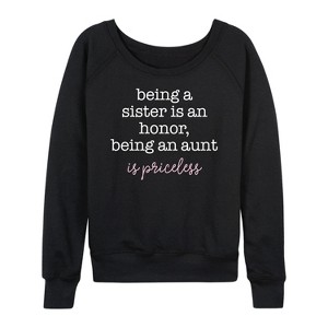 Women's - Instant Message - Being An Aunt Priceless Lightweight French Terry Wide Neck Long Sleeve Graphic Shirt - 1 of 4
