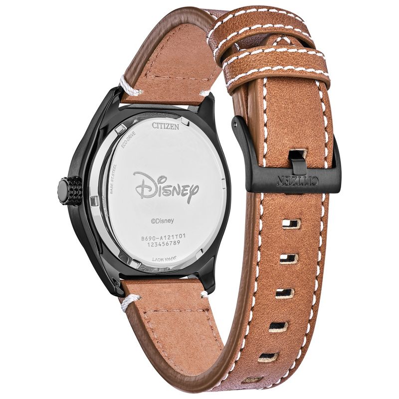 Citizen Disney Eco-Drive watch featuring Mickey Mouse 3-hand Rose Grey IP Silvertone Brown Leather Strap, 3 of 6