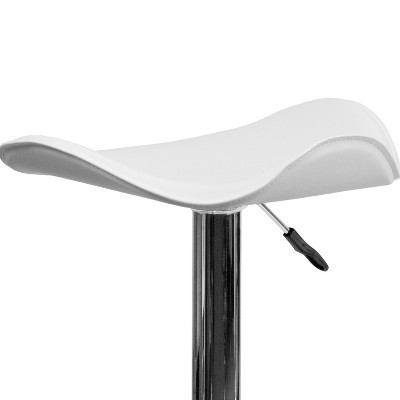 White Adjustable Height Swivel Barstool with Chrome Base
