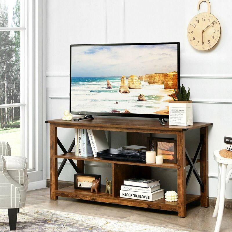 Costway Modern Farmhouse TV Stand Entertainment Center for TV's up to 55'' w/Open Shelves, 3 of 11