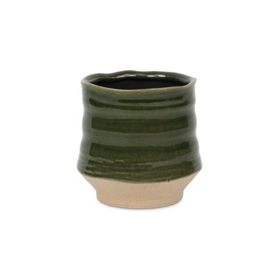 Cheung's Perlacea Curved Round Tapering Ceramic Pot- Small - Green