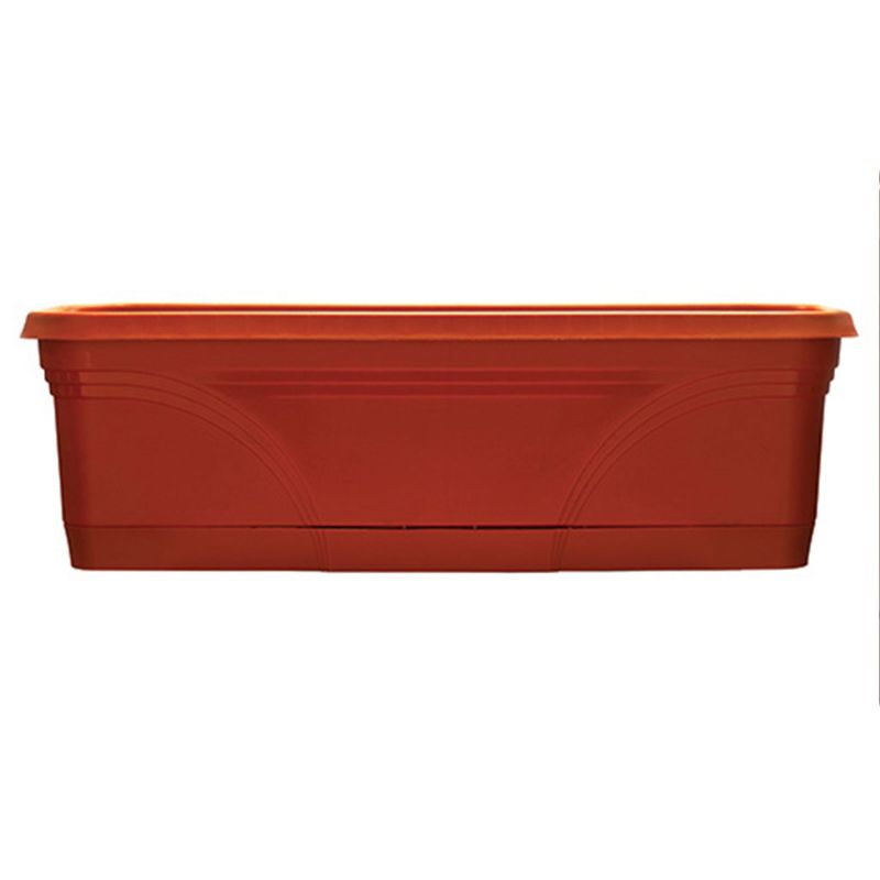 Southern Patio 36 Inch Rectangular Plastic Medallion Hanging Windowsill and Garden Box Planters with Drainage Holes, Terracotta (2 Pack), 2 of 5