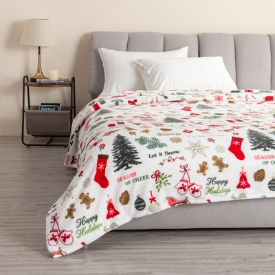 Great Bay Home Velvet Plush Fleece Holiday Printed Warm and Cozy Bed Blanket