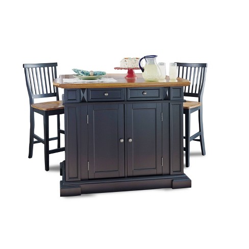 Kitchen Island And Stool Set Black Oak, Home Styles Monarch Kitchen Island With Granite Top