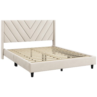 Yaheetech Upholstered Platform Bed Frame with Wooden Slat Support