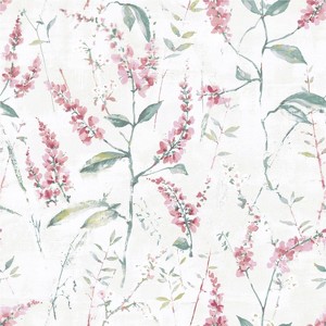 RoomMates Floral Sprig Peel and Stick Wallpaper Pink: Removable Vinyl Botanical Self-Adhesive, 28.2 Sq Ft Coverage - 1 of 4