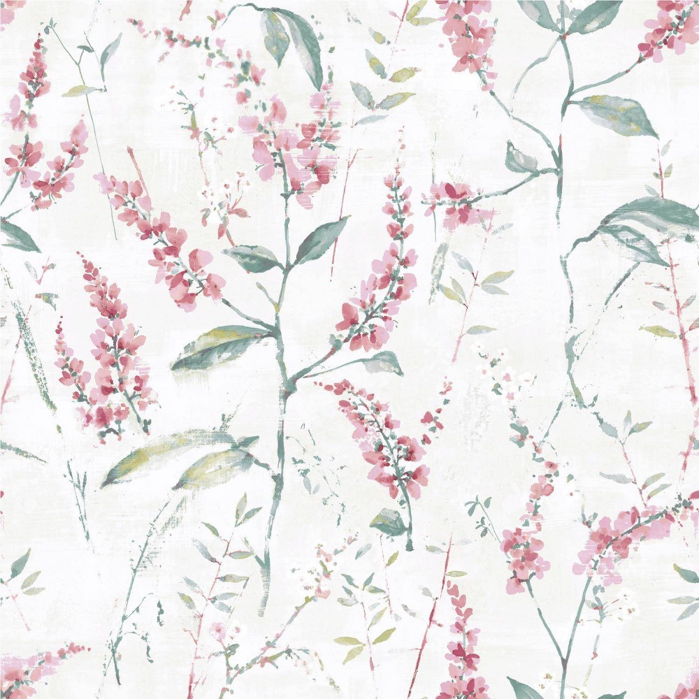 Photos - Wallpaper Roommates Floral Sprig Peel and Stick  Pink 