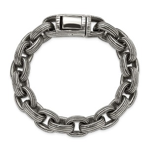 Chisel Stainless Steel Antiqued and Polished 8.5" Grooved Link Bracelet - 1 of 4