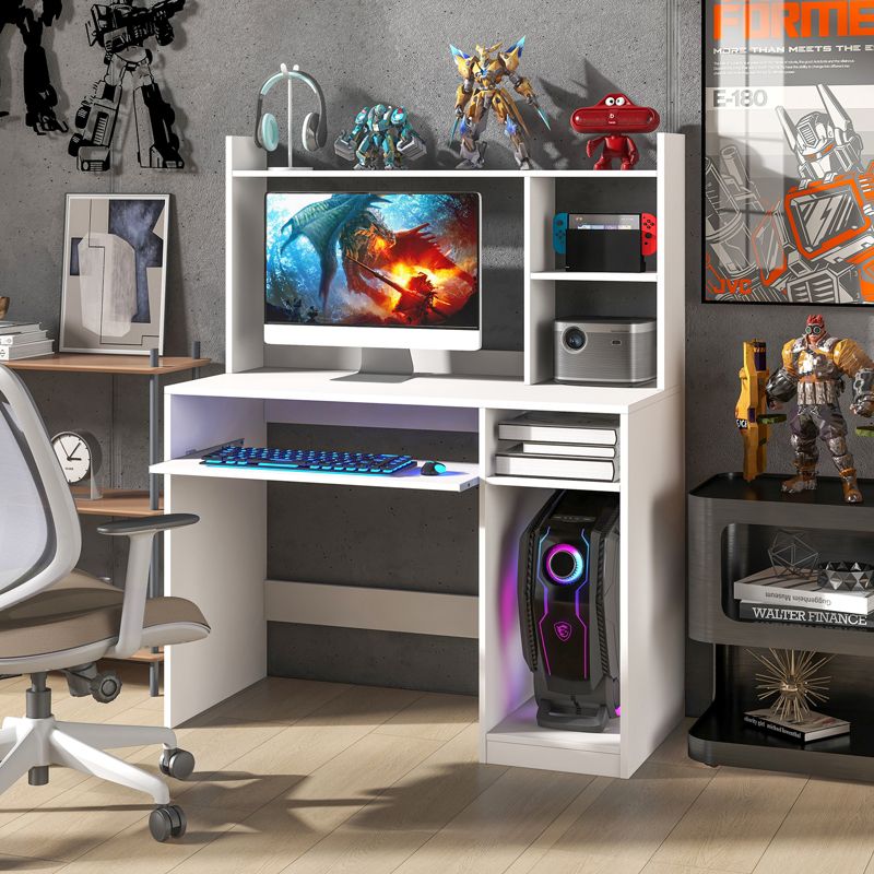 Tangkula Computer Desk w/ Charging Station 43.5” Gaming Table Workstation w/ Keyboard Tray CPU Stand & Storage Shelves White/Black, 4 of 11