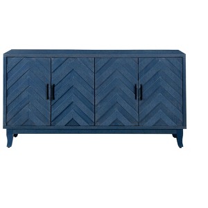 HomeRoots 60" Blue Textural Chevron Distressed Wood Sideboard with Four Doors - 1 of 4