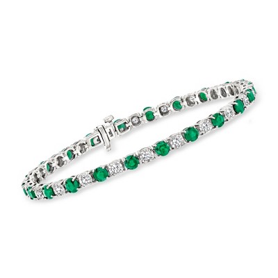 Ross-Simons 4.80 ct. t.w. Emerald and 1.00 ct. t.w. Diamond Tennis Bracelet in Sterling Silver