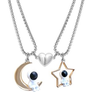 Astronaut Couple Necklace Set - 2PC Matching Spaceman Pendants, Valentine's Gift for Couples - 1 of 4