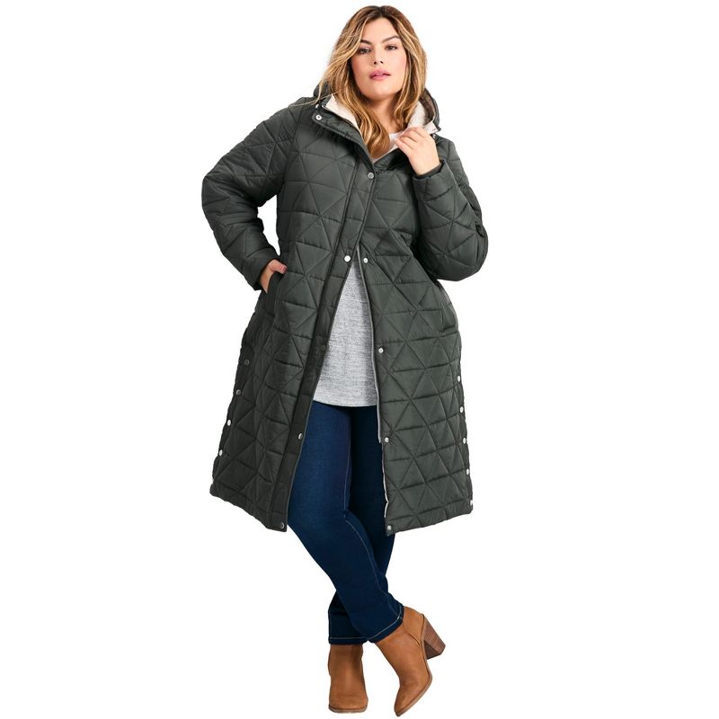 Avenue Quinn Longline Puffer Jacket - 14, Olive