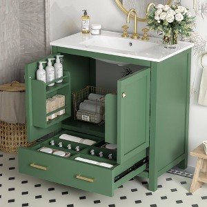 NicBex 30/36/60/72"Bathroom Vanity Set with Ceramic Sink,2 Doors&1 Drawer,Multifunctional Storage Cabinet Combo,4" Faucet Hole(No Faucet) - 1 of 4