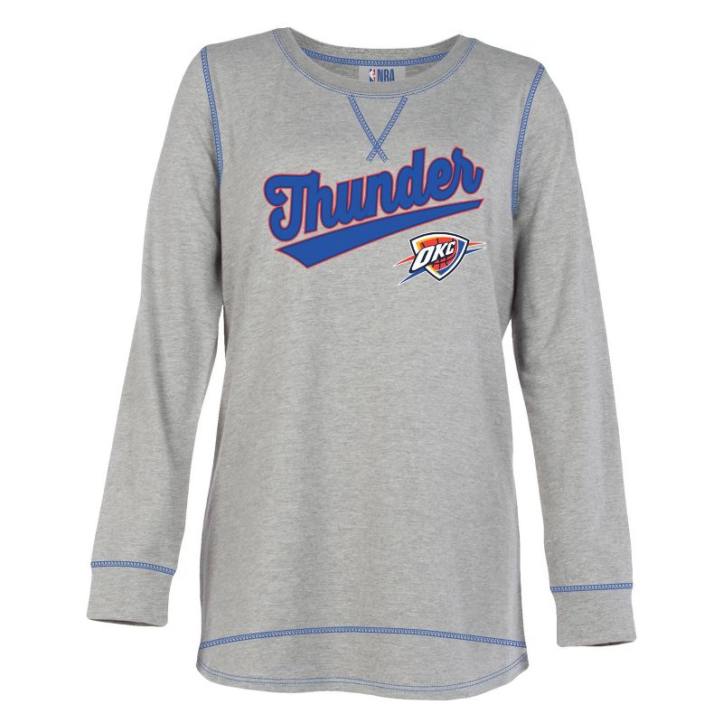NBA Oklahoma City Thunder Women&#39;s Gray Long Sleeve Team Slugger Crew Neck T-Shirt, 1 of 5
