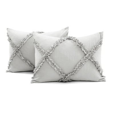 Light Gray Ruffle Diamond Full Comforter Set