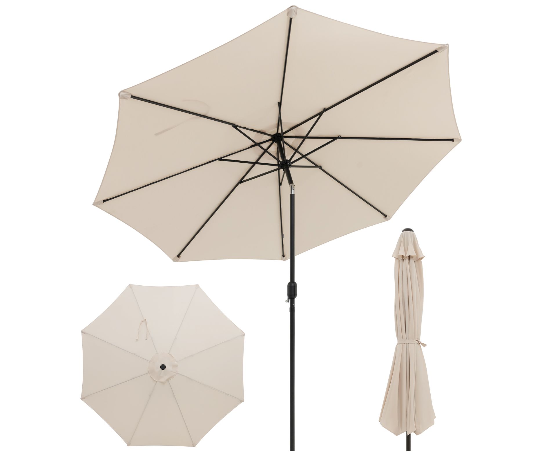 Costway Outdoor Heavy Duty Market Umbrella with Tilt Mechanism Crank Handle 8 Sturdy Ribs