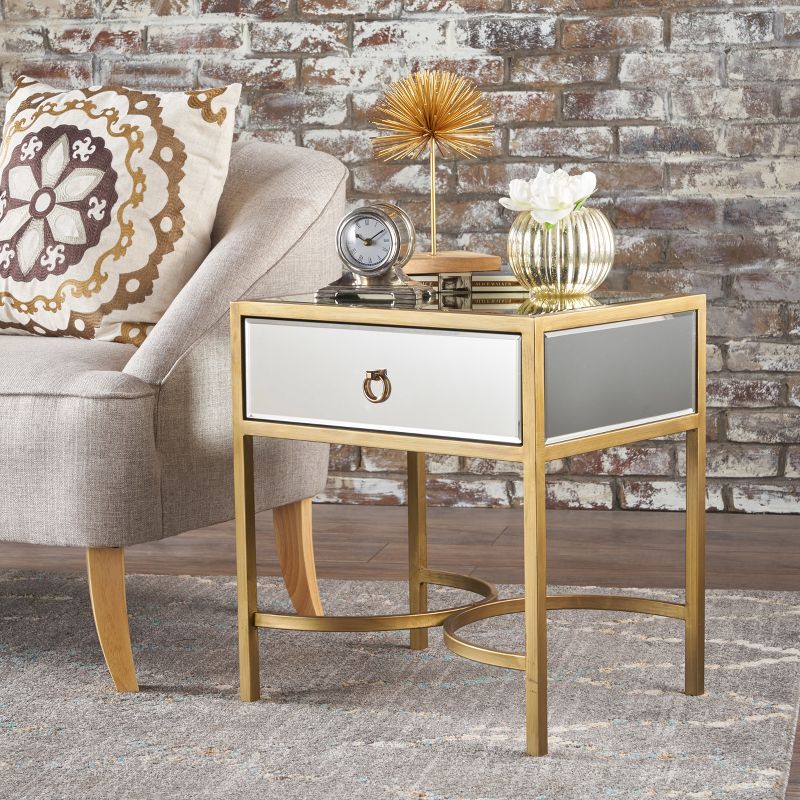 Siryen Modern Side Table Mirrored Gold - Christopher Knight Home, 3 of 6